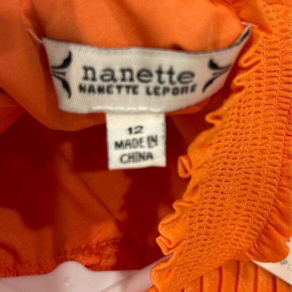 Nanette Lepore Smocked High Neck Pleated Dress in Vivid Coral.Size 12 - Picture 12 of 15